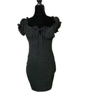 Women's M Black Milkmaid Smocked Mini Dress Ruffle Fairy Cottagecore Whimsigoth